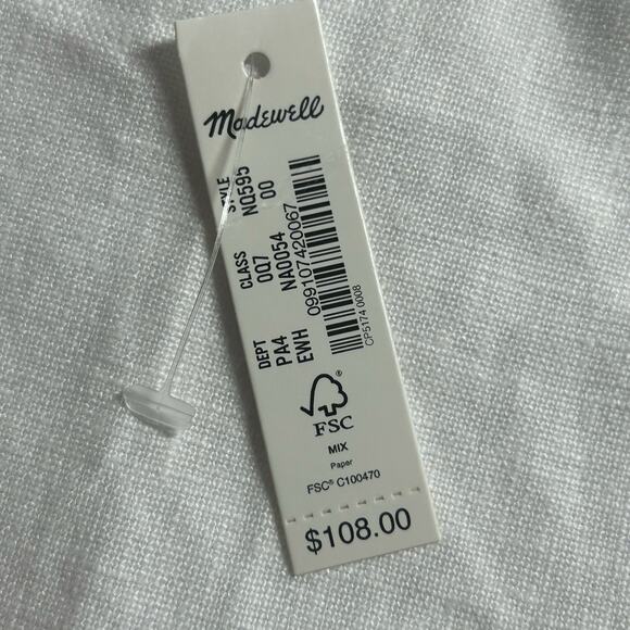 Madewell Women's Embroidered Tank Dress Linen White Square Neck Size 00 NEW Flaw - Picture 10 of 11